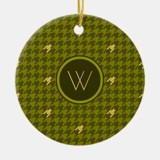 Olive mit Gold Accent Hahnentrittmuster Ornament (Vorne)