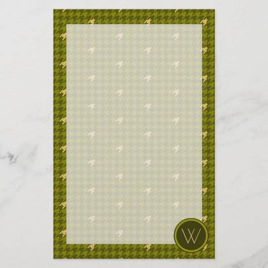 Olive mit Gold Accent Hahnentrittmuster Stationery Briefpapier (Vorderseite)