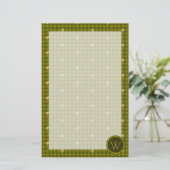 Olive mit Gold Accent Hahnentrittmuster Stationery Briefpapier (Stehend Vorderseite)