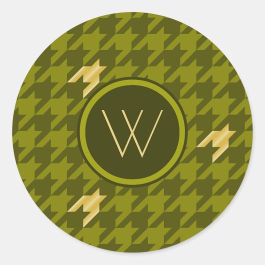 Olive mit Gold Accent Hahnentrittmuster Sticker (Vorderseite)