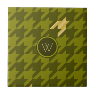Olive mit Gold Accent Hahnentrittmuster Tile Fliese