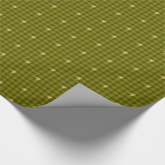 Olive mit Gold Accent Hahnentrittmuster Wrapping P Geschenkpapier (Ecke)