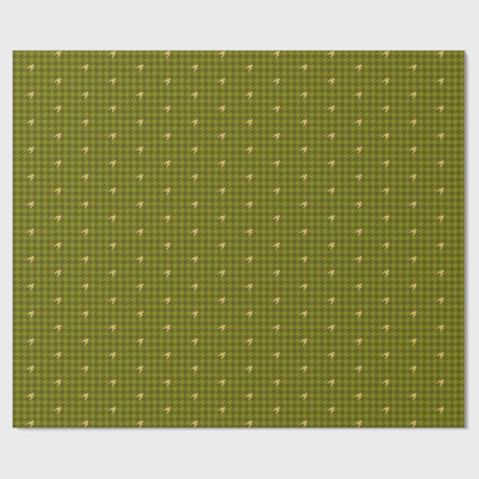 Olive mit Gold Accent Hahnentrittmuster Wrapping P Geschenkpapier (Flach)