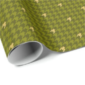 Olive mit Gold Accent Hahnentrittmuster Wrapping P Geschenkpapier (Rolleneckpunkt)
