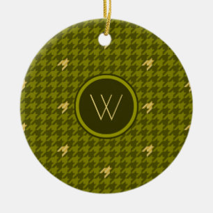 Olive mit goldenem Akzent-Rautenmuster-Ornament Keramik Ornament