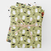 Olive Mixed Halloween Patterns Ghost Pumpkins Fled Geschenkpapier Set (Beispiel)