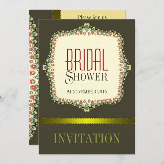 Olive Modern Vintag Bridal Dusche Einladung (Vorne/Hinten)