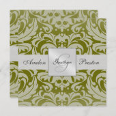 Olive Monogram Damask Hochzeitseinladung Einladung (Vorne/Hinten)