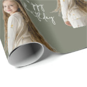 Olive Moss & Custom Birthday Text and Foto - Geschenkpapier (Rolleneckpunkt)