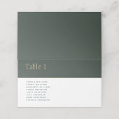 Olive Moss Green Gold Wedding Tischnummer Names Platzkarte (Außenseite Aufgefaltet)