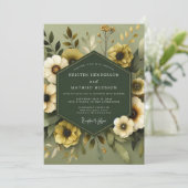 Olive Muted Flora Wedding Einladung (Stehend Vorderseite)