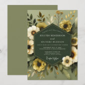 Olive Muted Flora Wedding Einladung (Vorne/Hinten)