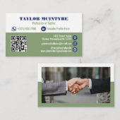 Olive & Navy Berufliche Icons QR Code Visitenkarte (Vorne/Hinten)