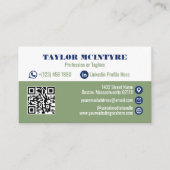 Olive & Navy Berufliche Icons QR Code Visitenkarte (Vorderseite)