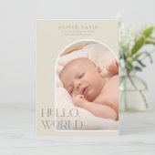 Olive Neutral Arch Foto Geburtshilfeverkündung Einladung (Stehend Vorderseite)