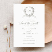 Olive Oak Wreath Monogram Save the Date Einladung