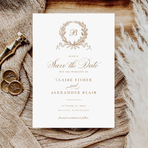 Olive Oak Wreath Monogram Save the Date Einladung