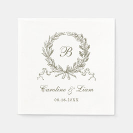 Olive Oak Wreath Vintage Wedding Monogram Serviette