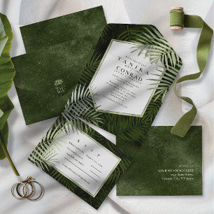 Olive Oasis Palmwedel-Muster Wht Slate ID1324 All In One Einladung