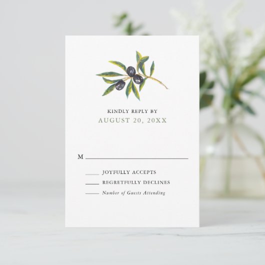 Olive Orchard Hochzeit RSVP (Stehend Vorderseite)