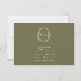 Olive-Oval-Blatt-Monogramm-Menü Option Hochzeit RSVP Karte