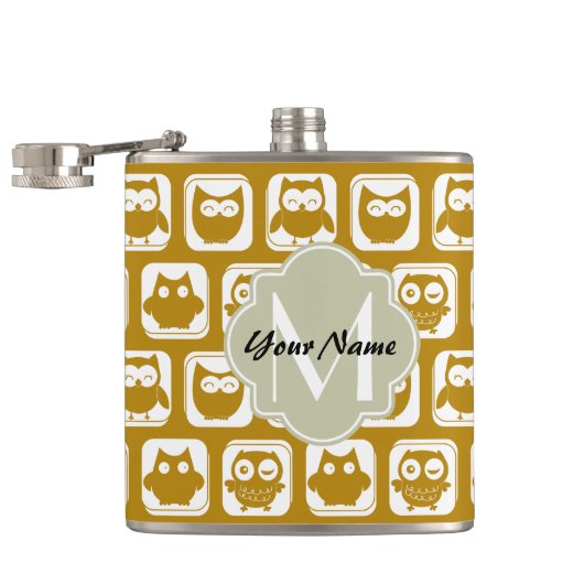 Olive Owls Custom Monogram Flachmann (Geöffnet)