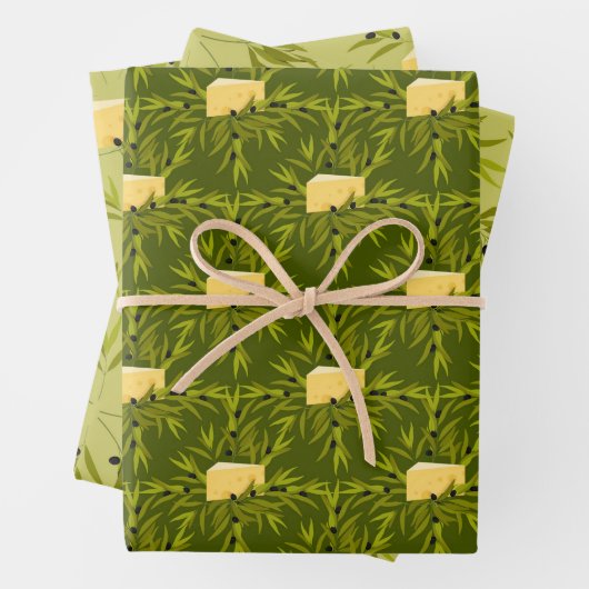 Olive Pflanze Branchen Grünes Muster Geschenkpapier Set (Beispiel)