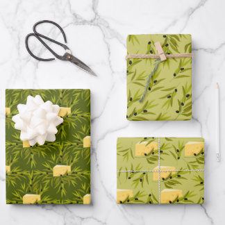 Olive Pflanze Branchen Grünes Muster Geschenkpapier Set