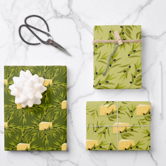 Olive Pflanze Branchen Grünes Muster Geschenkpapier Set (Vorderseite)