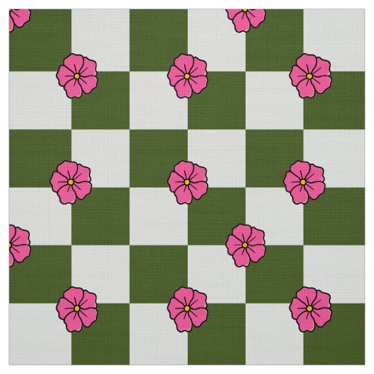 Olive Pink Floral Checkerboard Polyester Fabric Stoff (Muster)
