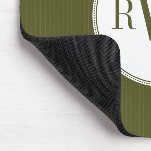 Olive Pinstripe Monogram Mousepad (Ecke)