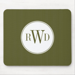 Olive Pinstripe Monogram Mousepad