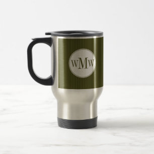 Olive Pinstripe Monogram Tasse