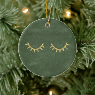 Olive Pistachio Green Gold Glitz Eyelashes Keramik Ornament