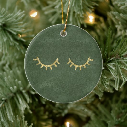 Olive Pistachio Green Gold Glitz Eyelashes Keramik Ornament (Baum)