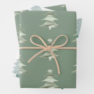 Olive Pistachio Mint Grüner Weihnachtsbaum Geschenkpapier Set