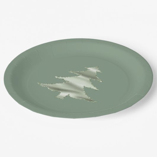 Olive Pistachio Mint Grüner Weihnachtsbaum Pappteller (Schrägansicht)