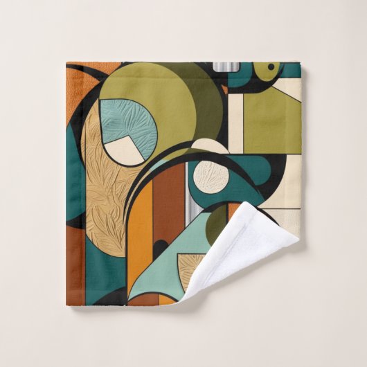 Olive Pop Patterns | Retro-Inspirierte Kunst Badhandtuch Set (Waschlappen)