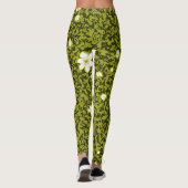 Olive Print mit weißer Blume Design, Niedlich flor Leggings (Rückseite)