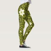 Olive Print mit weißer Blume Design, Niedlich flor Leggings (Rechts)