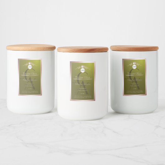 Olive Product Label Rose Gold Frame Logo Monogram Lebensmitteletikett (Flaschen)