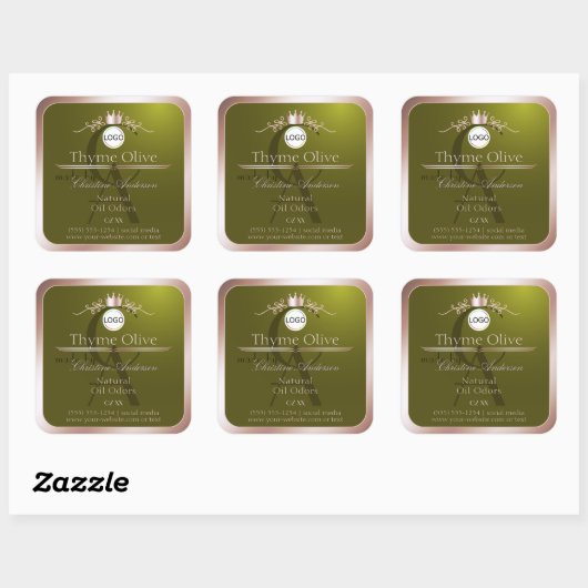 Olive Product Label Rose Gold Frame Logo Monogram Quadratischer Aufkleber (Blatt)