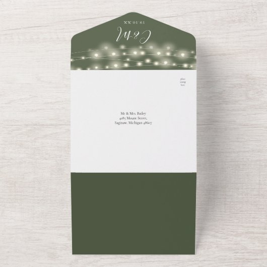 Olive QR Code Mason Jars String Light Wedding All In One Einladung (Außenbereich)