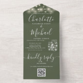Olive QR Code Mason Jars String Light Wedding All In One Einladung (Innen Boden)