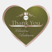 Olive Rose Gold Frame Logo and Monogram Thank You Herz-Aufkleber (Vorderseite)