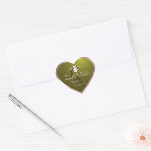Olive Rose Gold Frame Logo and Monogram Thank You Herz-Aufkleber (Umschlag)