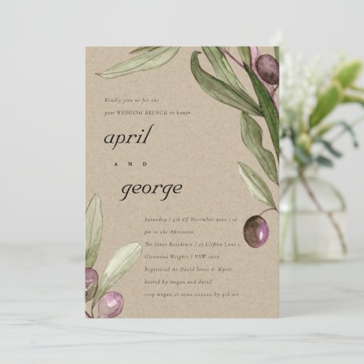 OLIVE RUSTIC KRAFT FAUNA POST WEDING BRUNH INVITE DANKESKARTE (Stehend Vorderseite)