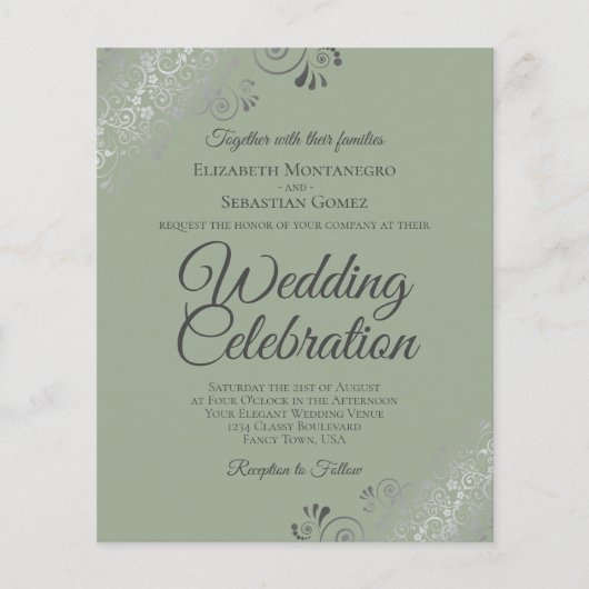 Olive & Sage Frilly BUDGET Einladung zur Hochzeit (Vorderseite)