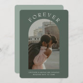 Olive Sage Green Arch Modernes Foto Verlobung Save The Date (Vorne/Hinten)