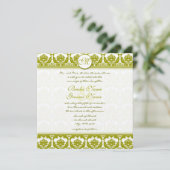 Olive Sage Green Floral Damask Monogramm Einladung (Stehend Vorderseite)